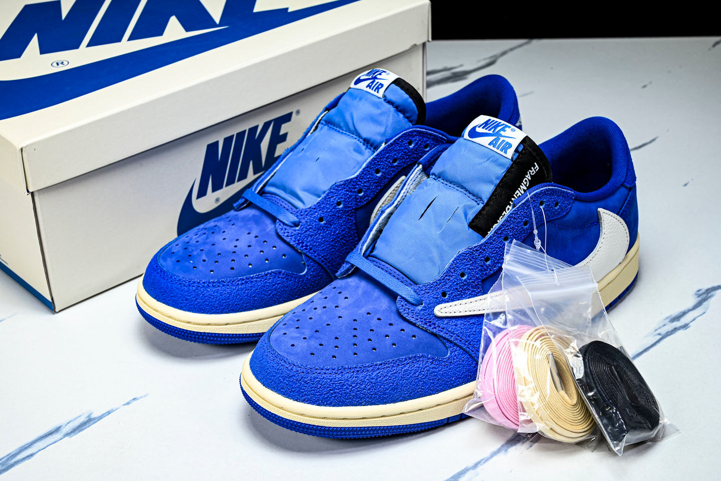Travis Scott x Fragment AJ1 Low ‘Reverse Sail Military Blue’ (Unreleased)