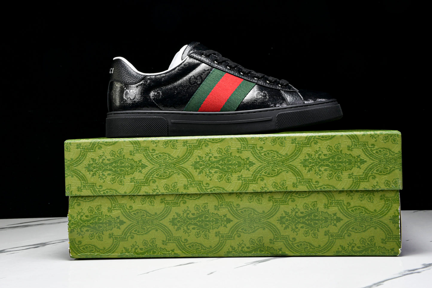 Guссi Ace Web 'Glossy Black Monogram'