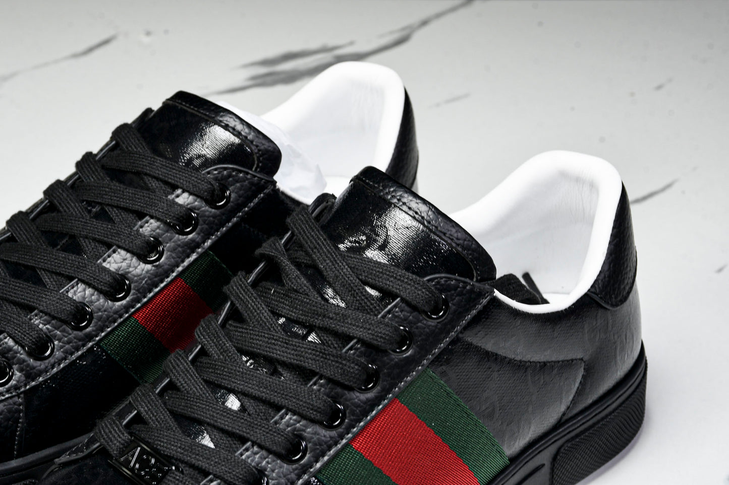 Guссi Ace Web 'Glossy Black Monogram'