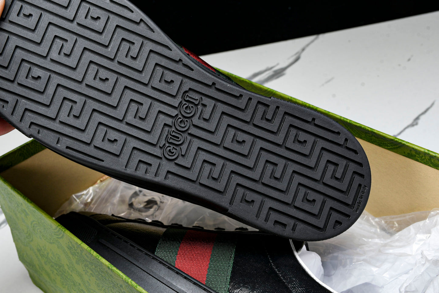 Guссi Ace Web 'Glossy Black Monogram'