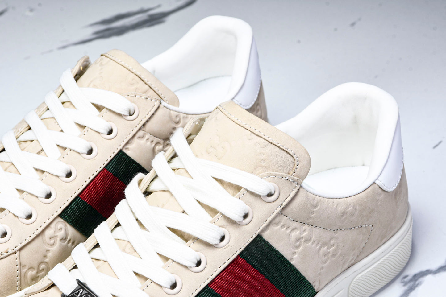 Guссi Ace Web 'Embossed Beige Monogram'