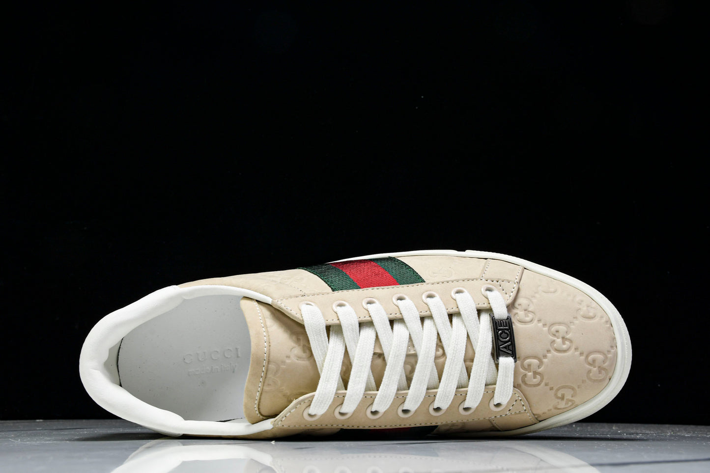Guссi Ace Web 'Embossed Beige Monogram'