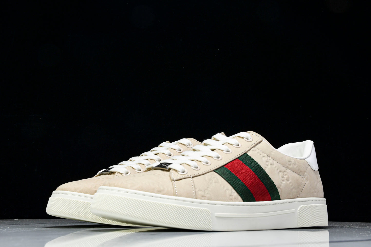 Guссi Ace Web 'Embossed Beige Monogram'