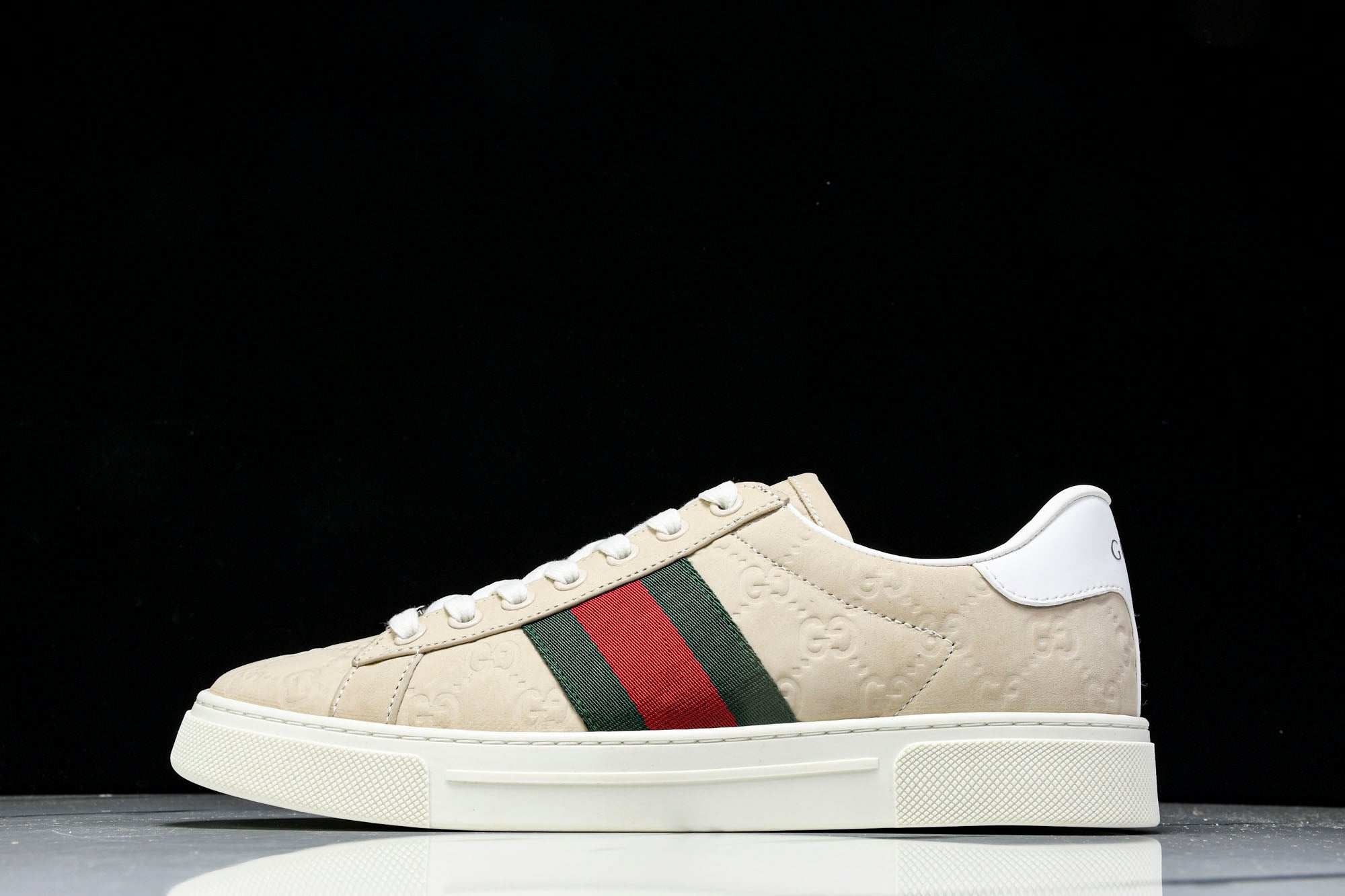 Guссi Ace Web 'Embossed Beige Monogram'
