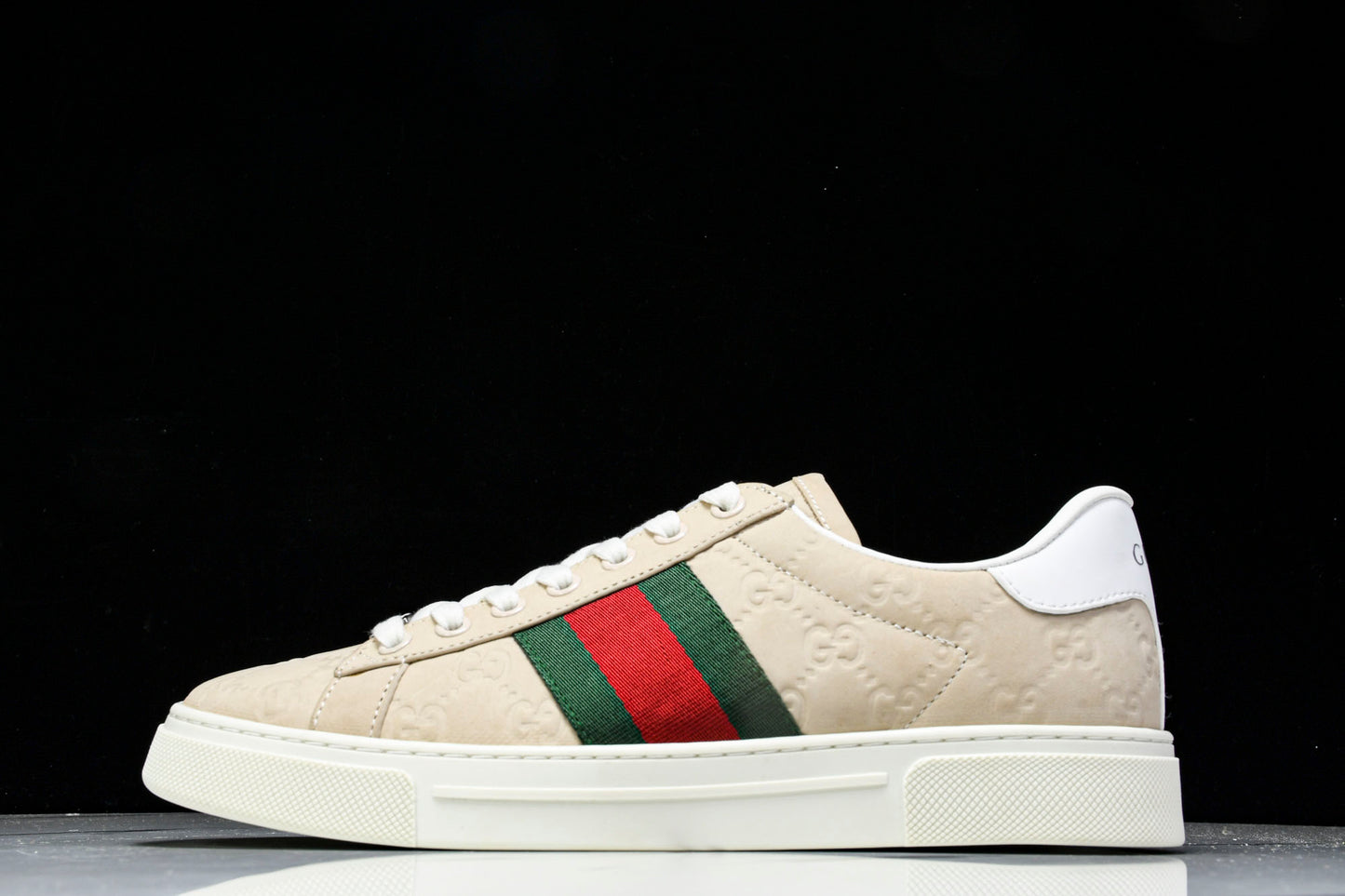 Guссi Ace Web 'Embossed Beige Monogram'