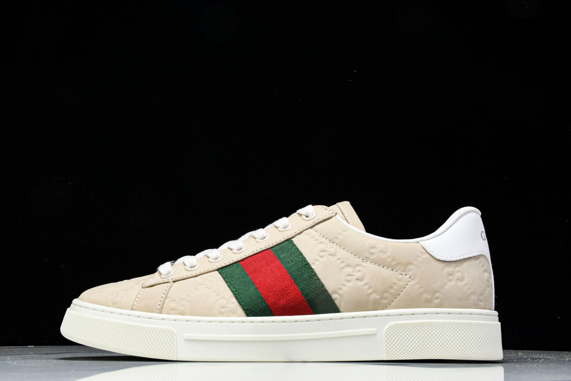Guссi Ace Web 'Embossed Beige Monogram'