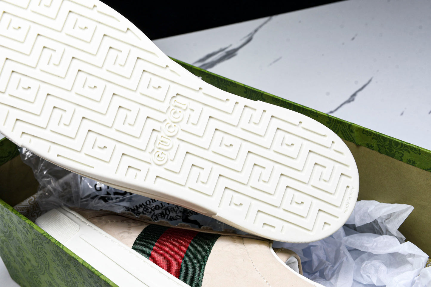 Guссi Ace Web 'Embossed Beige Monogram'