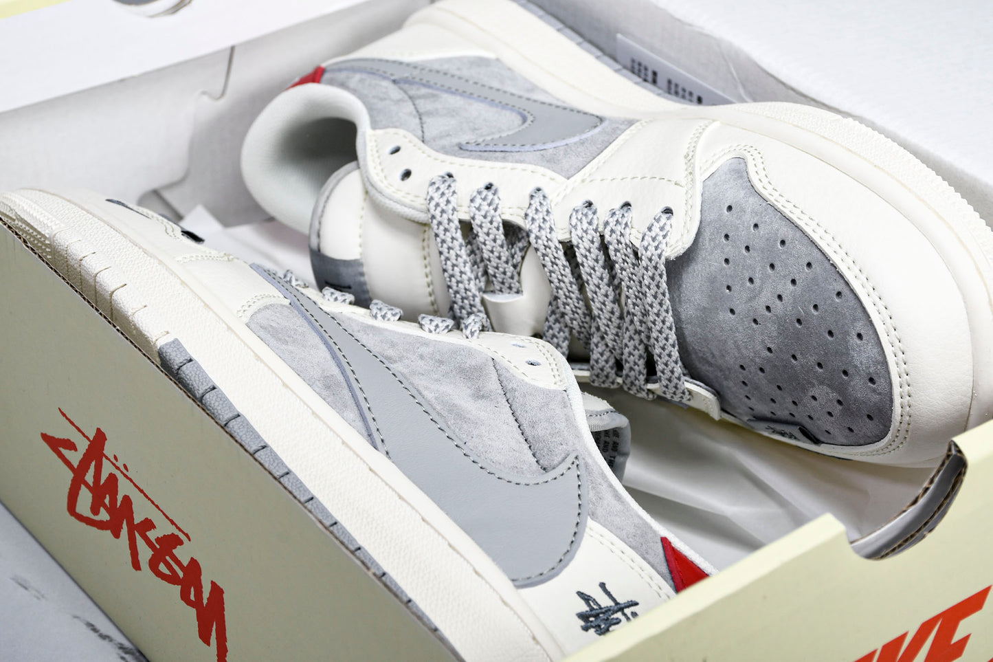 Travis Scott AJ1 Low x Stussy 'Grey White Red' (Custom)